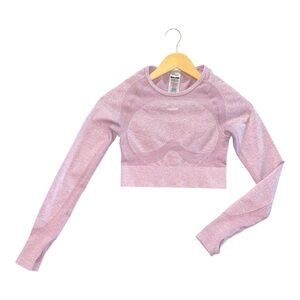 Gymshark Long Sleeve Blush Pink Workout Crop Top with Cutout Back Size Small